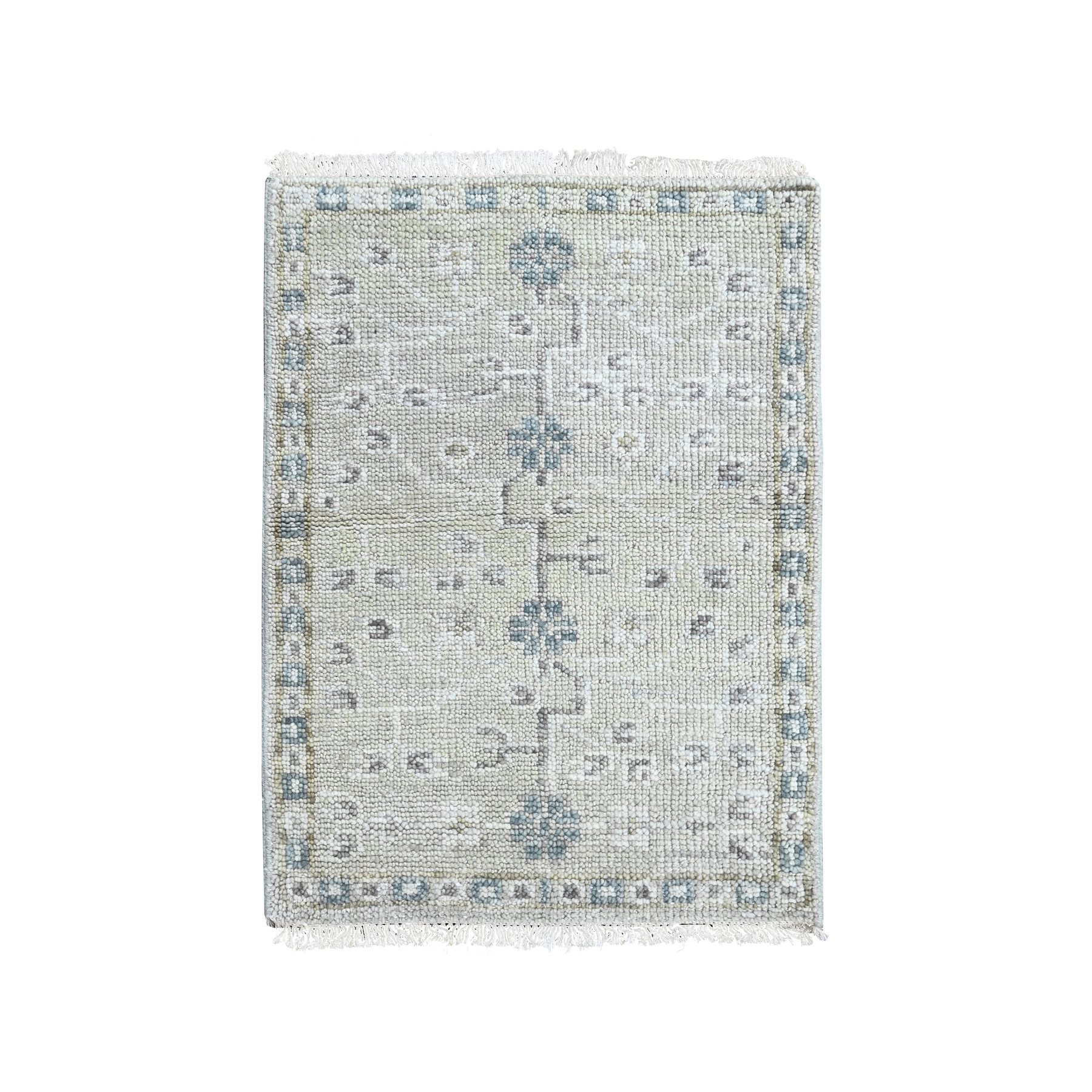 2'x3' Light Green, Supple Collection, Khotan with Pomegranate Design, Hand Knotted, Luxurious Wool, Vegetable Dyes, Mat, Sample, Oriental Rug 